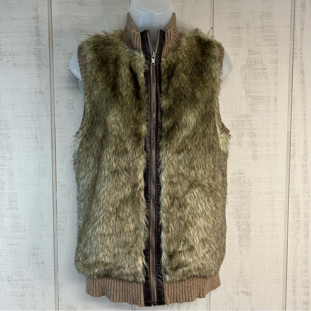 Cynthia Rowley Faux‎ Fur Vest Womens M Full Zip Brown Outdoors Baddie Boho Chic